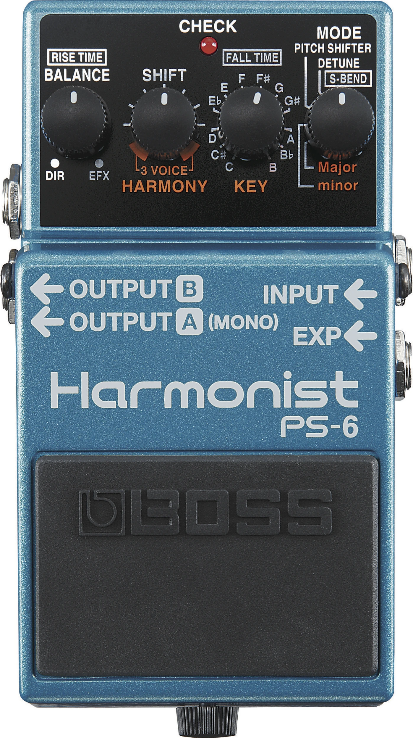 Four control knobs at the top of the PS-6 allow for precise tweaking of the pitch shift and harmony effects