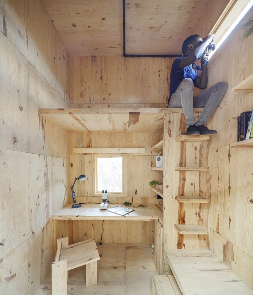 FLORA's interior is quite snug and includes multiple bird watching points