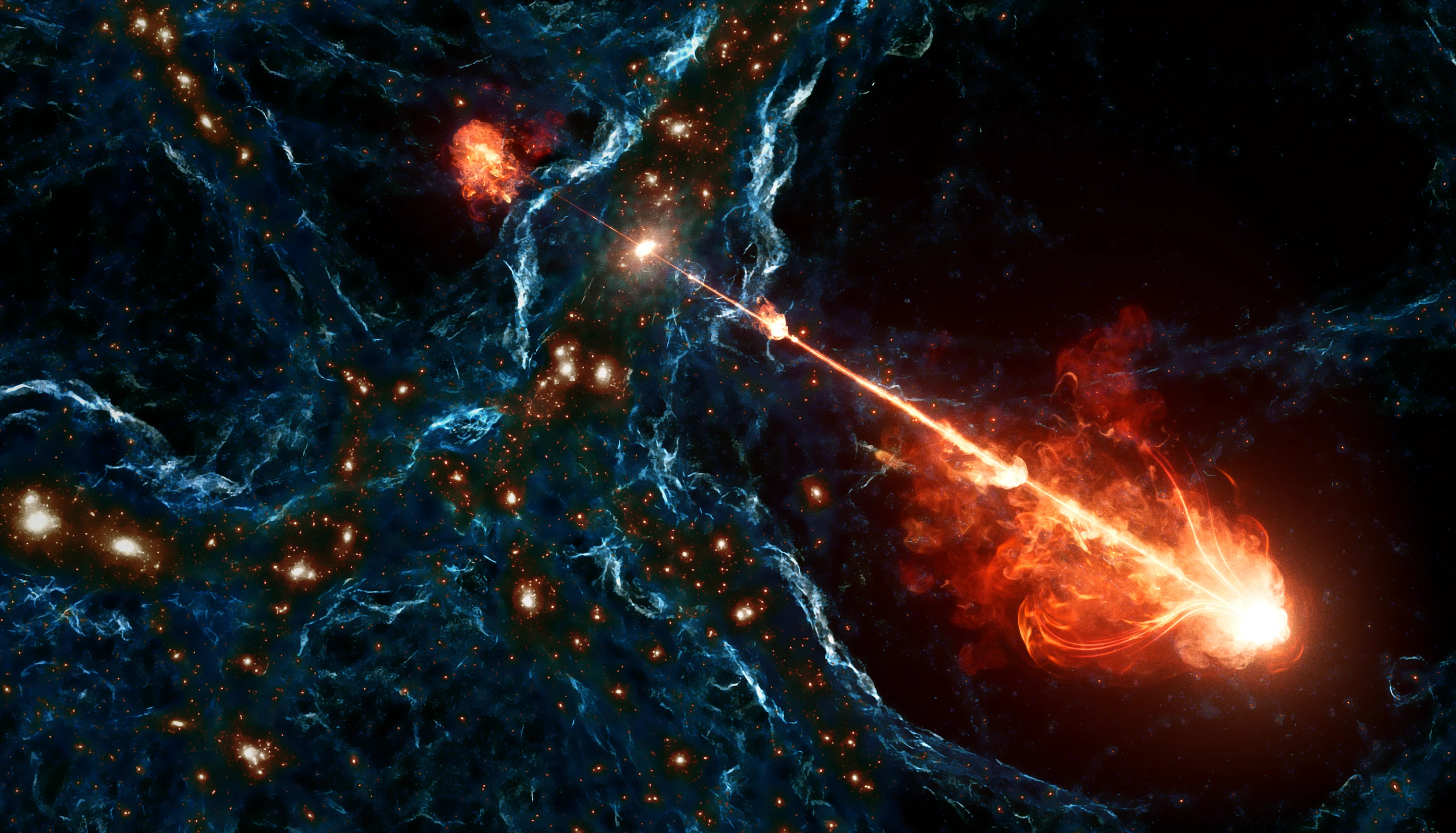 An artist's impression of the gigantic black hole jets, nicknamed Porphyrion