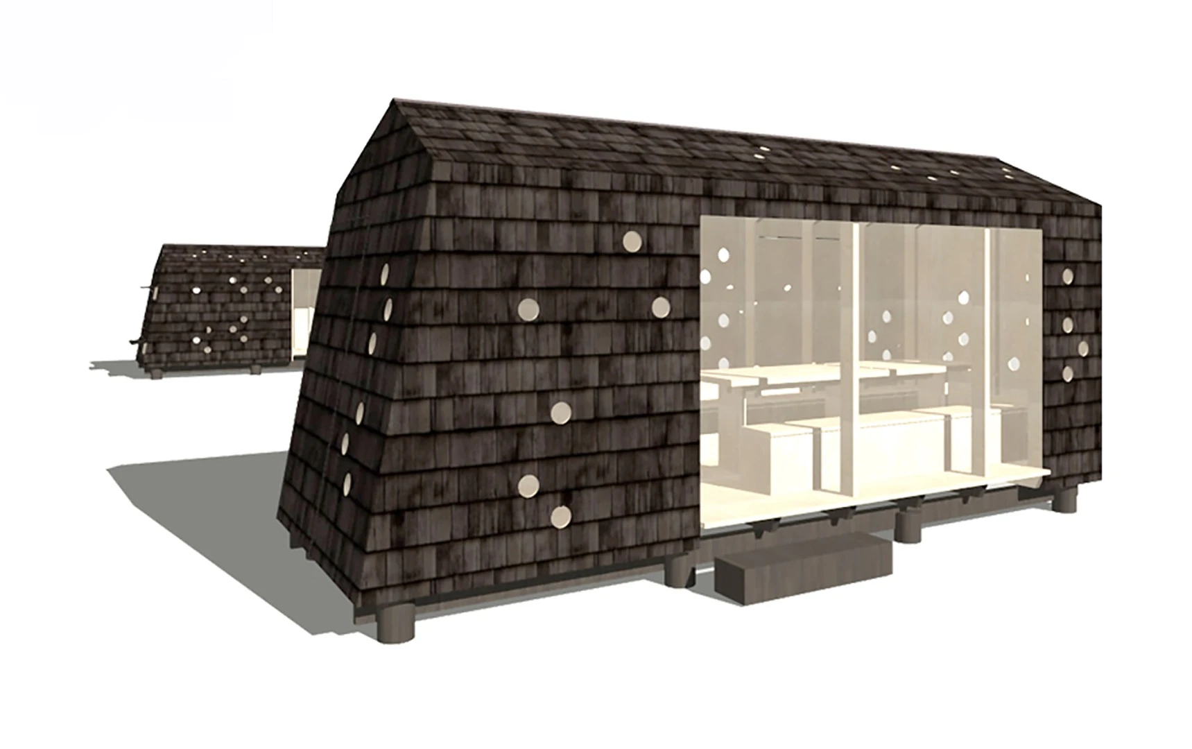 Architectural drawing of one of the shelters