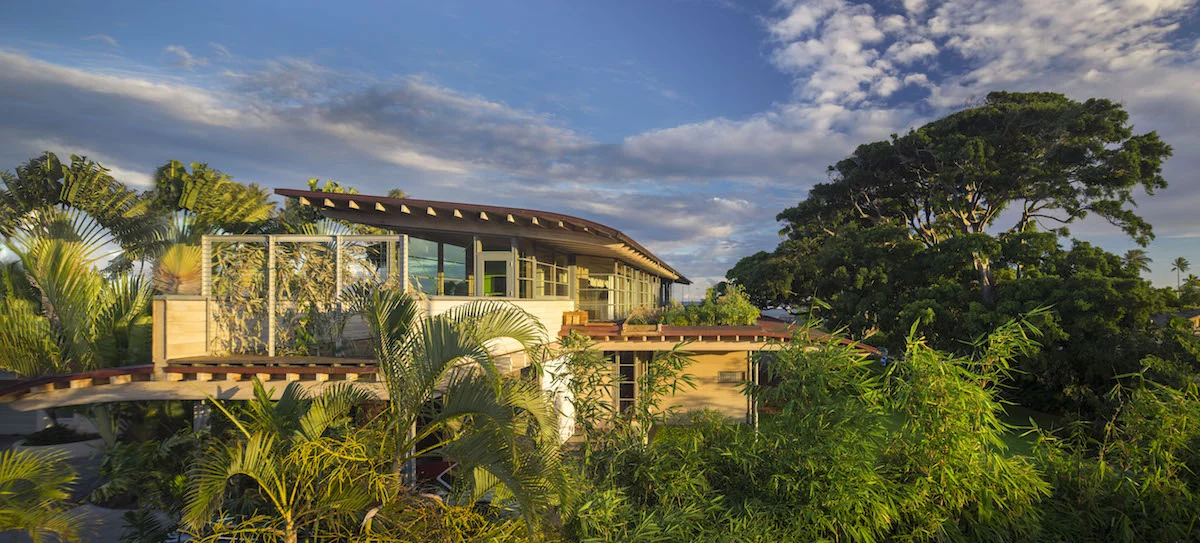 Honolulu's Island Residence was also designed by Bohlin Cywinski Jackson and is dominated by deep roof eaves which extend outward, providing shelter and prolonging the lifespan of the materials underneath