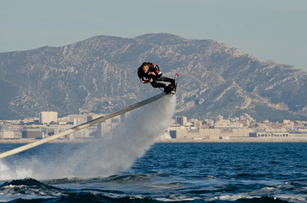 French jet ski champion Franky Zapata has modified his Flyboard to create the Hoverboard by ZR, which sits somewhere between surfing and flyboarding