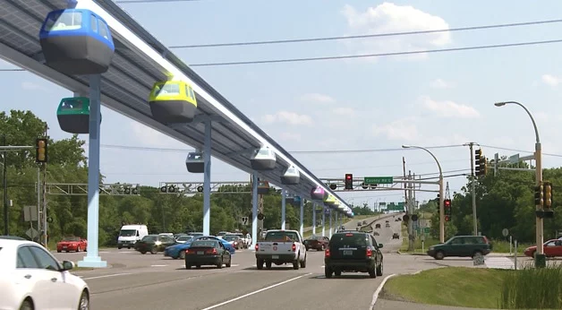 A solar-powered, suspended, individual carriage rail system called J-Pods is soon to be built and tested in Secaucus, New Jersey