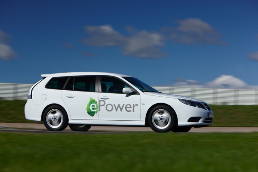 The prototype all-electric Saab 9-3 ePower that will debut in Paris later this month