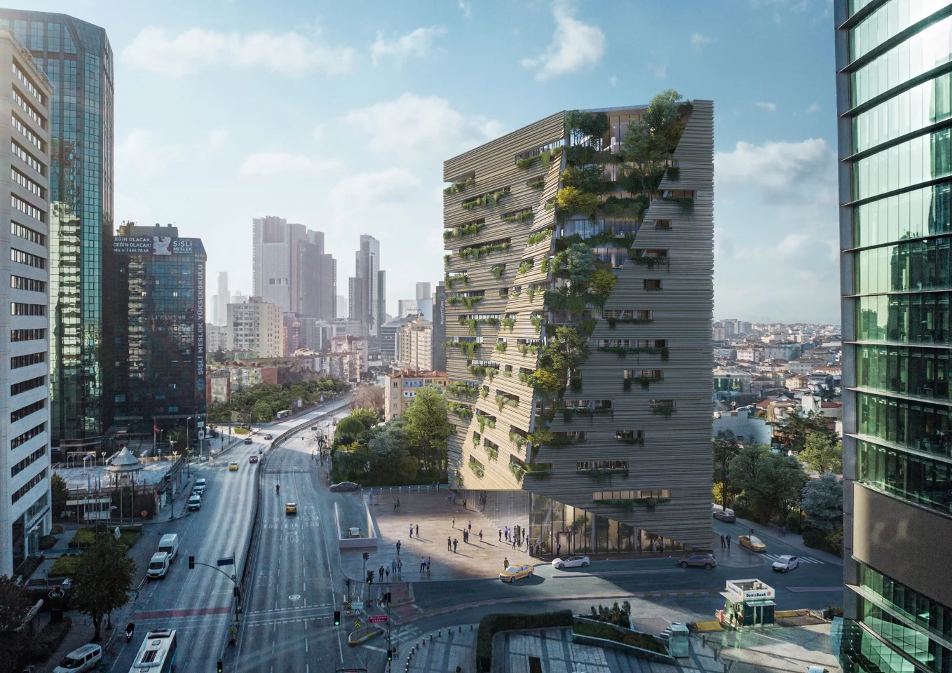 The Sanko Headquarters' overall form is inspired by the famous cave architecture of Cappadocia