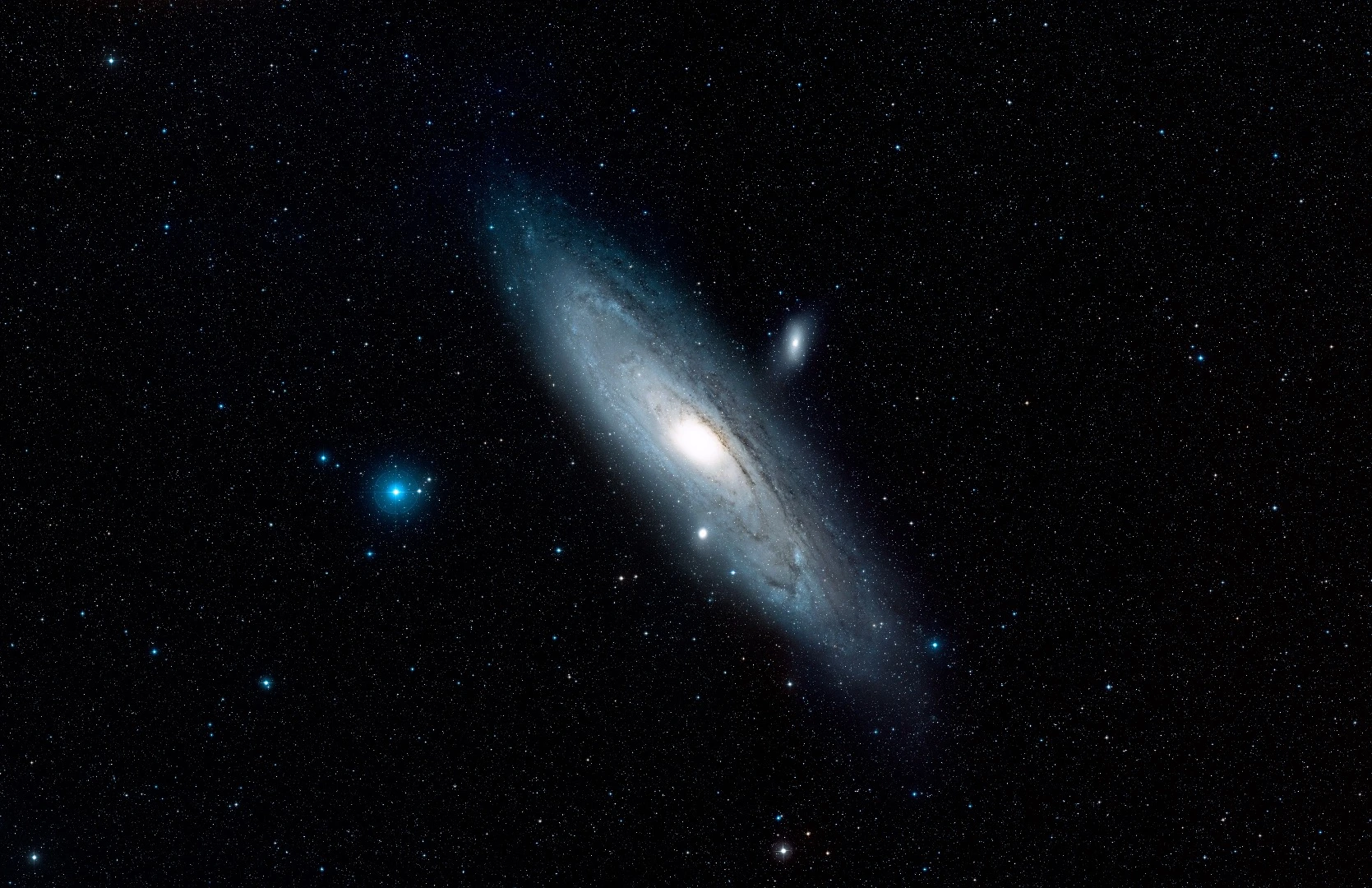 This image from the Digitized Sky Survey shows the area around the Andromeda galaxy — otherwise known as M31