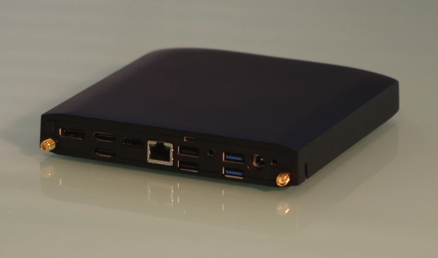 The rear of the redesigned fit-PC3 mini computer