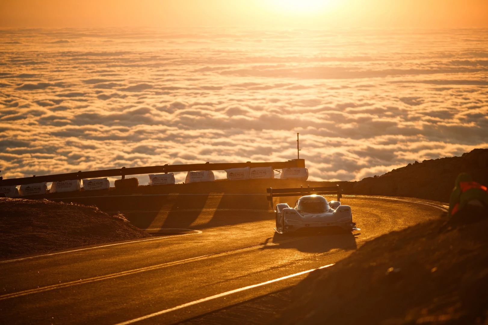 Dumas fires out of one of Pikes Peak's many hairpin corners on the way to victory