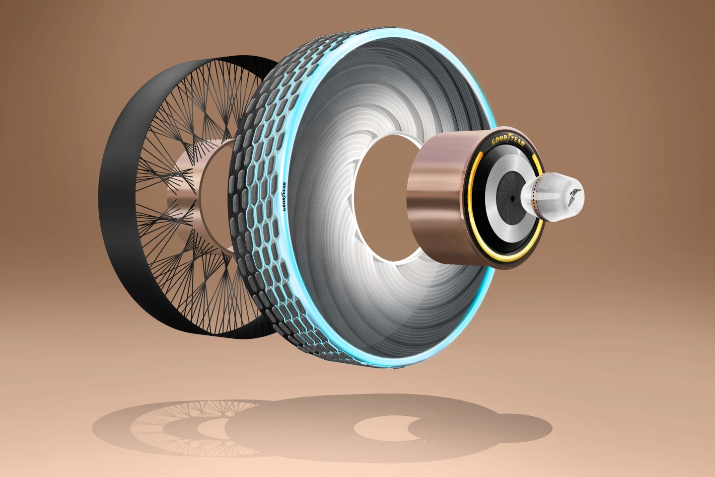 For Goodyear's reCharge concept the wheel architecture would hopefully flex a little to replace the ride comfort of a pneumatic tire
