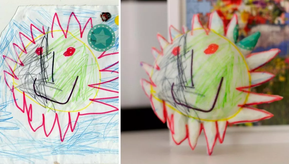 A child's drawing and the resulting 3D physical model