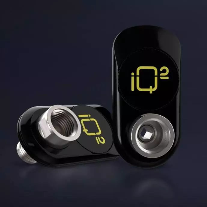 The 29.7-gram water/dust-proof IQ² is made of titanium and plastic, and is powered by a replaceable lithium coin cell battery that should be good for between 200 and 300 hours of use
