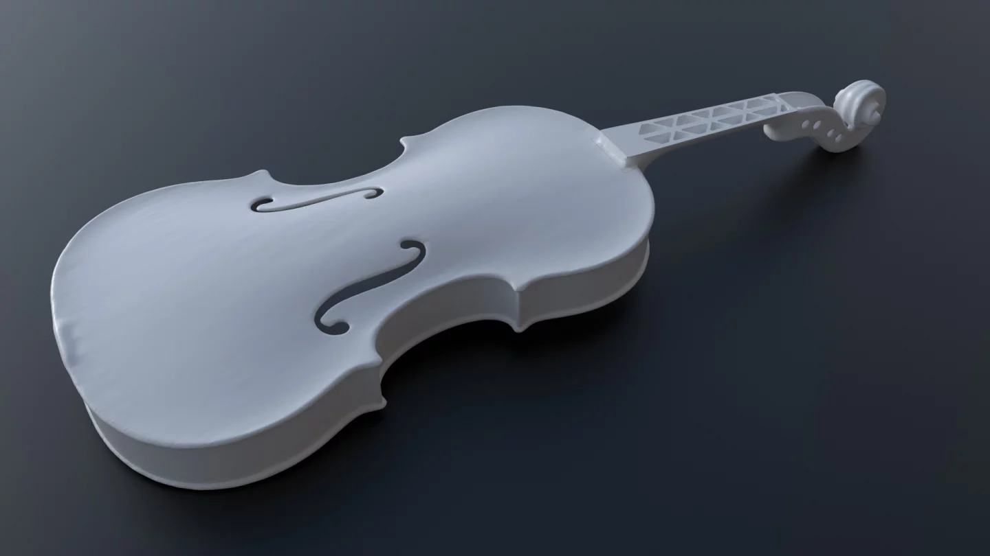 The main body and neck of the violin, made of PLA and ABS respectively