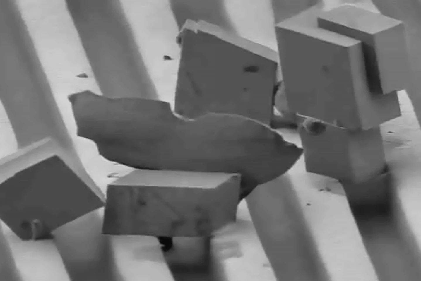 Micrometer-sized limescale crystals in contact with the ridged hydrogel surface coating, as seen under an electron microscope
