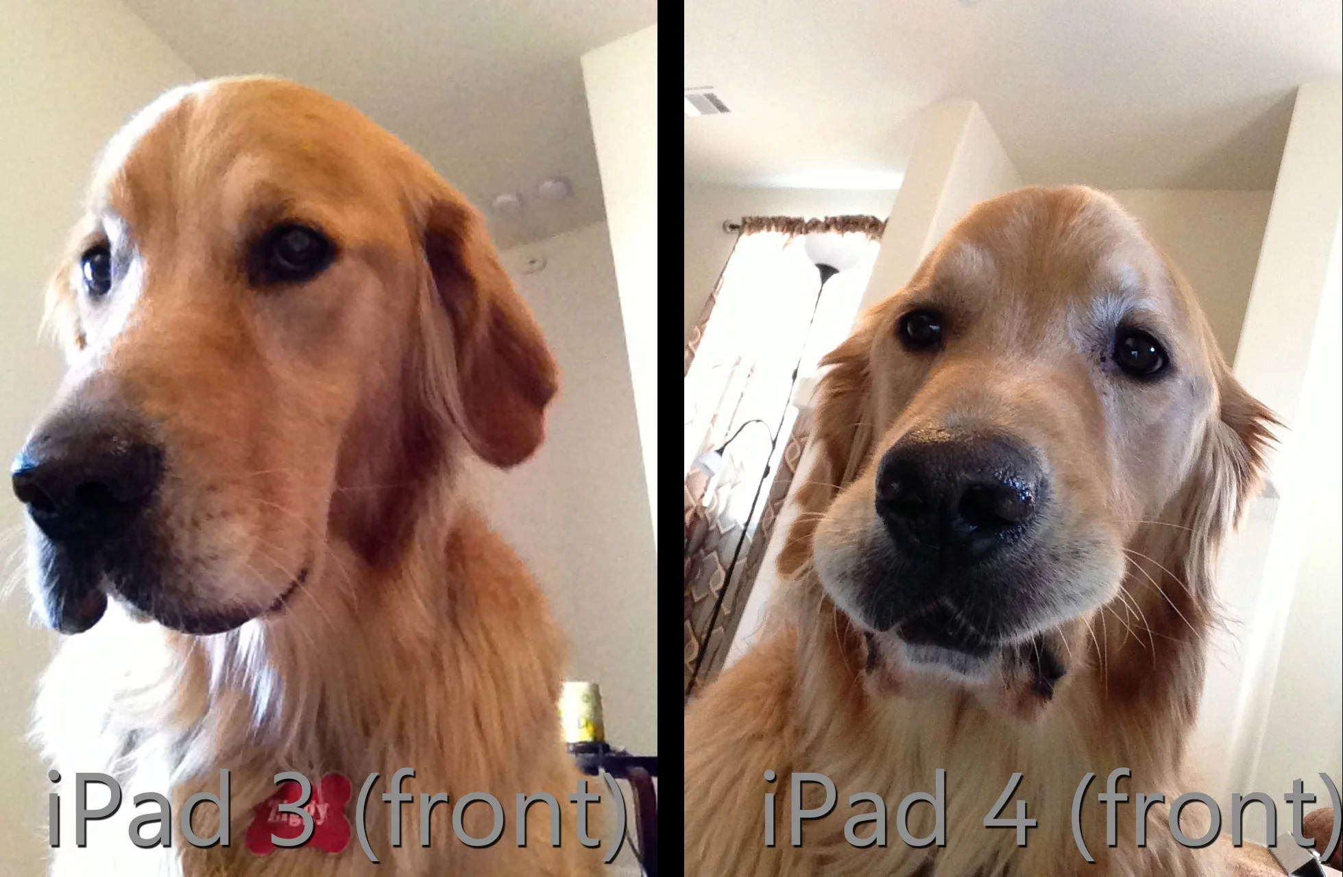 The new(er) iPad's front-facing camera (right) takes much clearer pictures