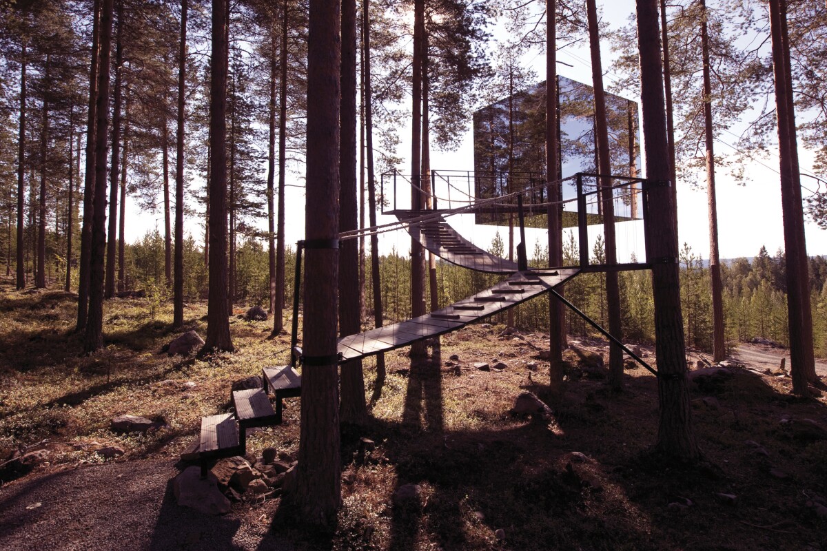 Stairs lead to the hanging abode