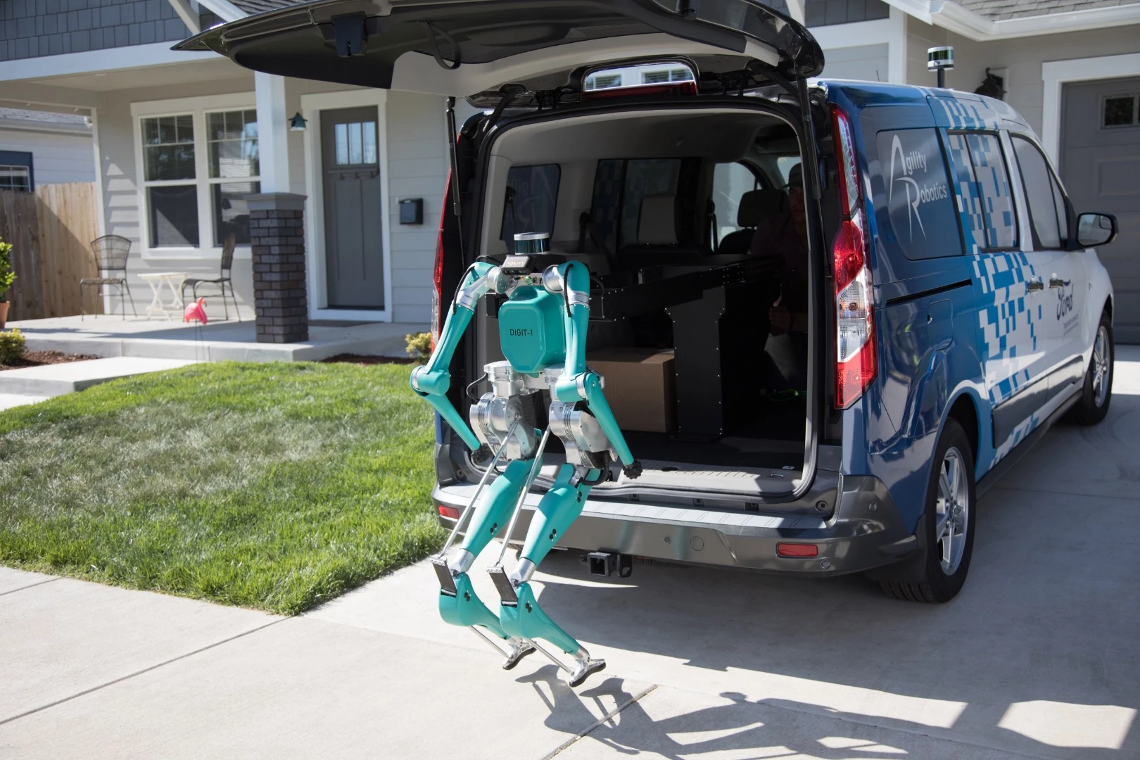 Digit's arms and legs can fold up tight to the torso during travel, and unfold when making a delivery