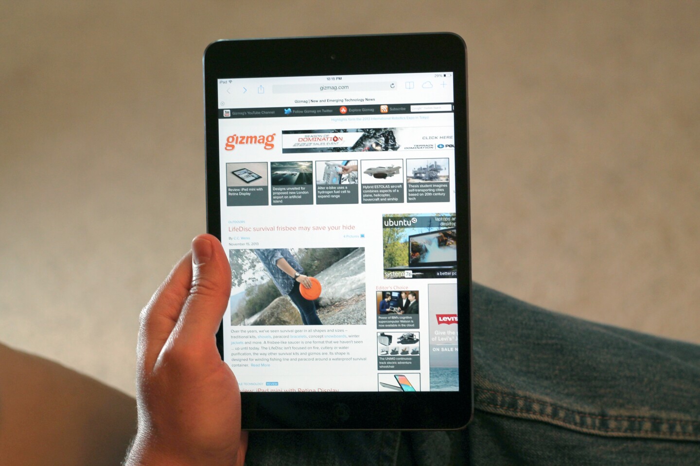 The Retina iPad mini is only 331 g, and easy to hold