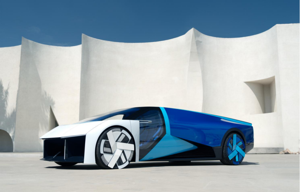 An eye-popping electric supercar with the airframe folded away