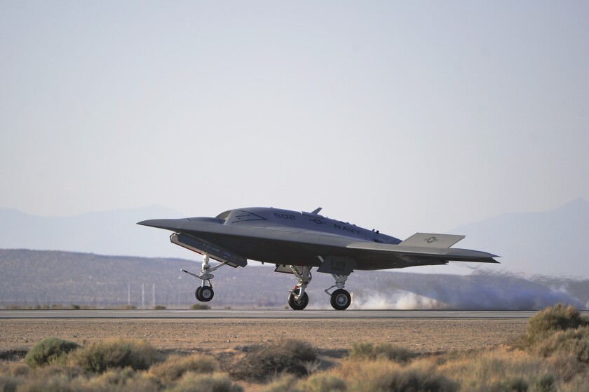 The two X-47B unmanned aircraft completed 23 flights during the airworthiness test phase at Edwards AFB