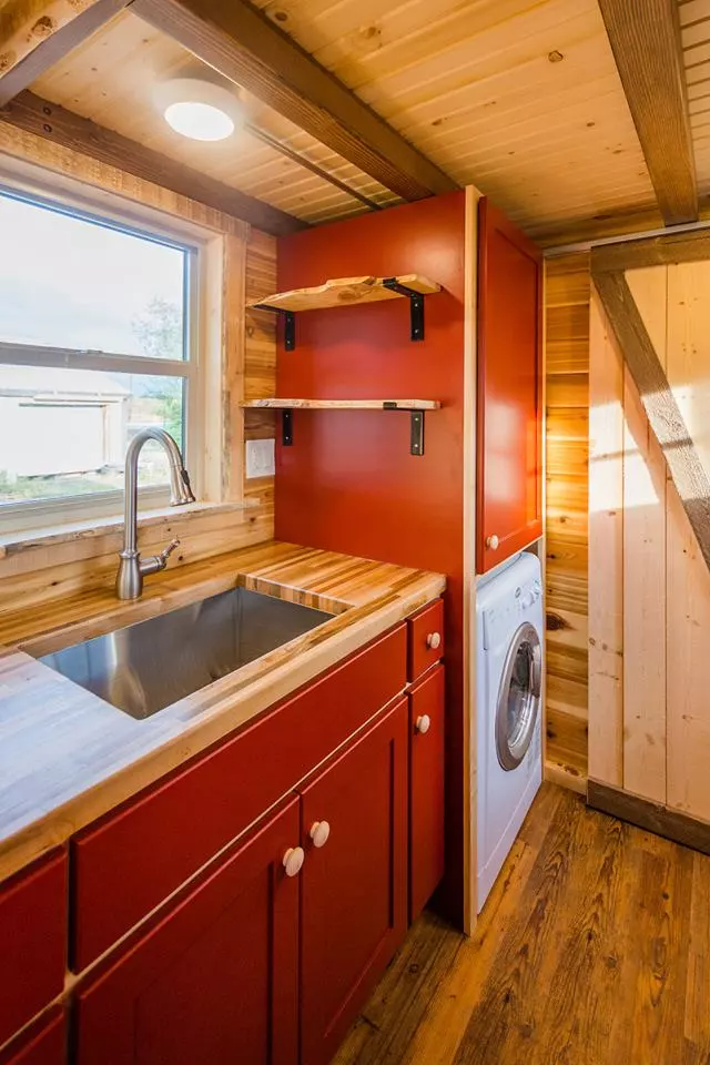 The kitchenette in Davis's 22 ft Off-Grid Tiny Home
