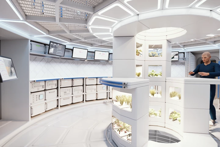 Computer render of space habitat interior