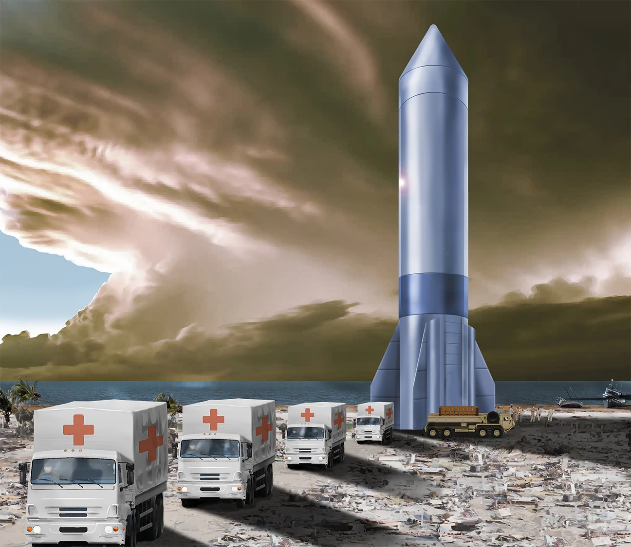 Artist's concept of a cargo rocket delivering medical supplies