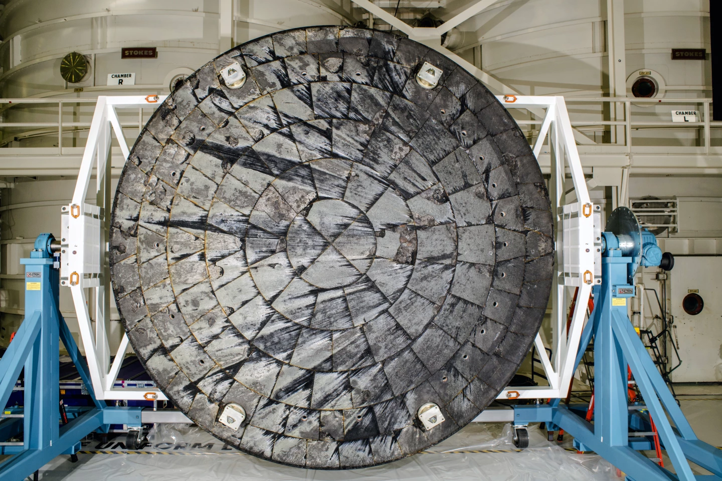 The charred heat shield of Artemis I