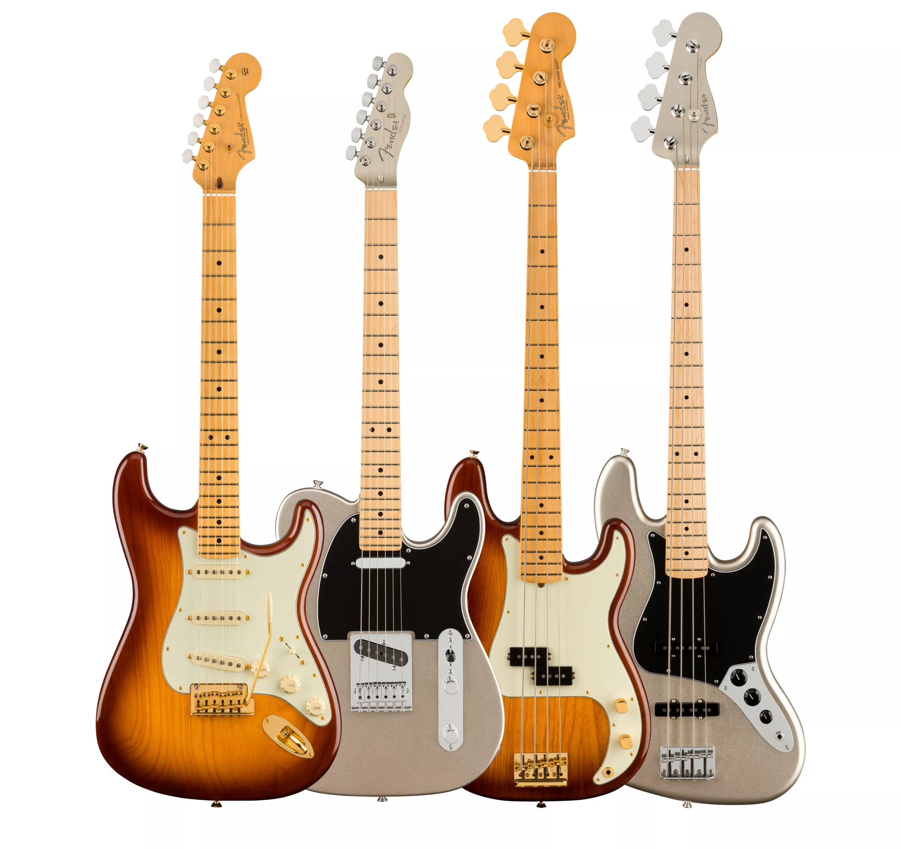 Fender has released Platinum and Diamond edition guitars and basses to celebrate its 75th anniversary