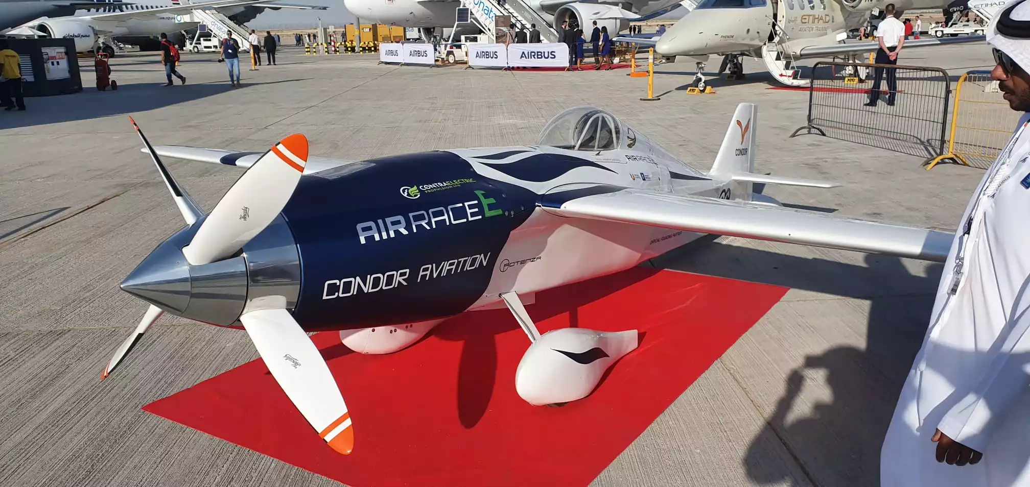 The first all-electric racer from Air Race E, the White Lightning built by Team Condor