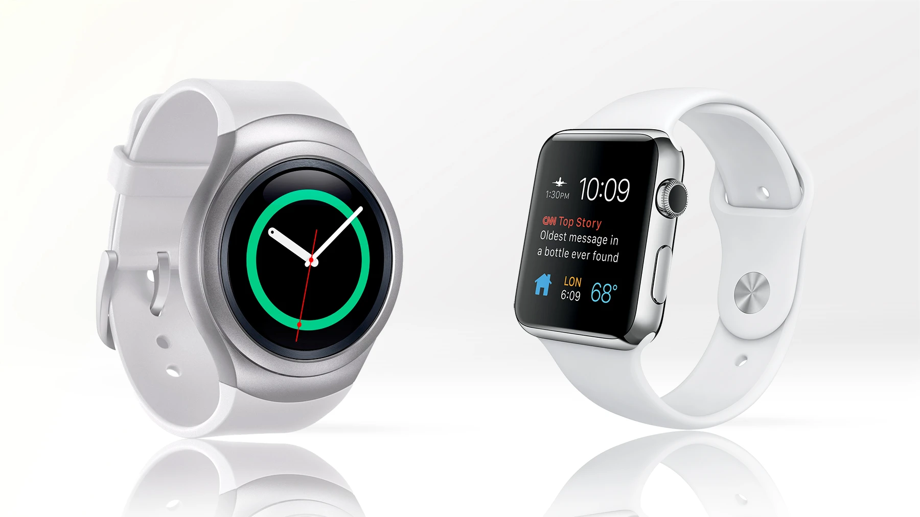 The Samsung Gear S2 (left) takes on the Apple Watch, as we compare the features and specs of the two flagship smartwatches