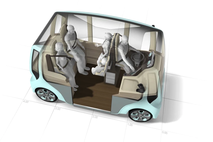 The Rinspeed microMAX concept, with its semi-standing passengers