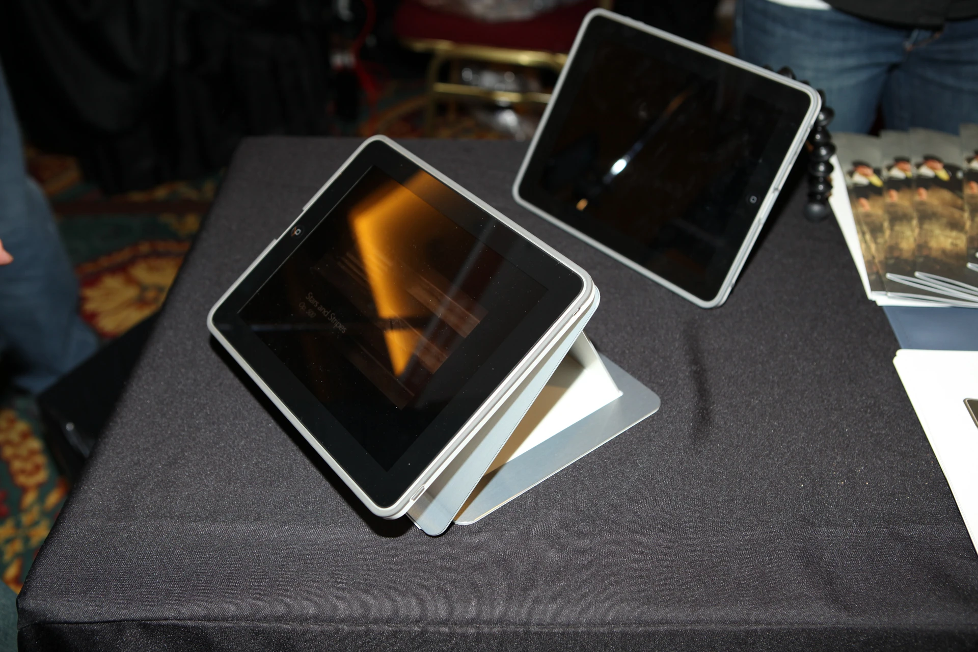 One of the display orientations offered by the fiendishly clever Joby Ori iPad stand
