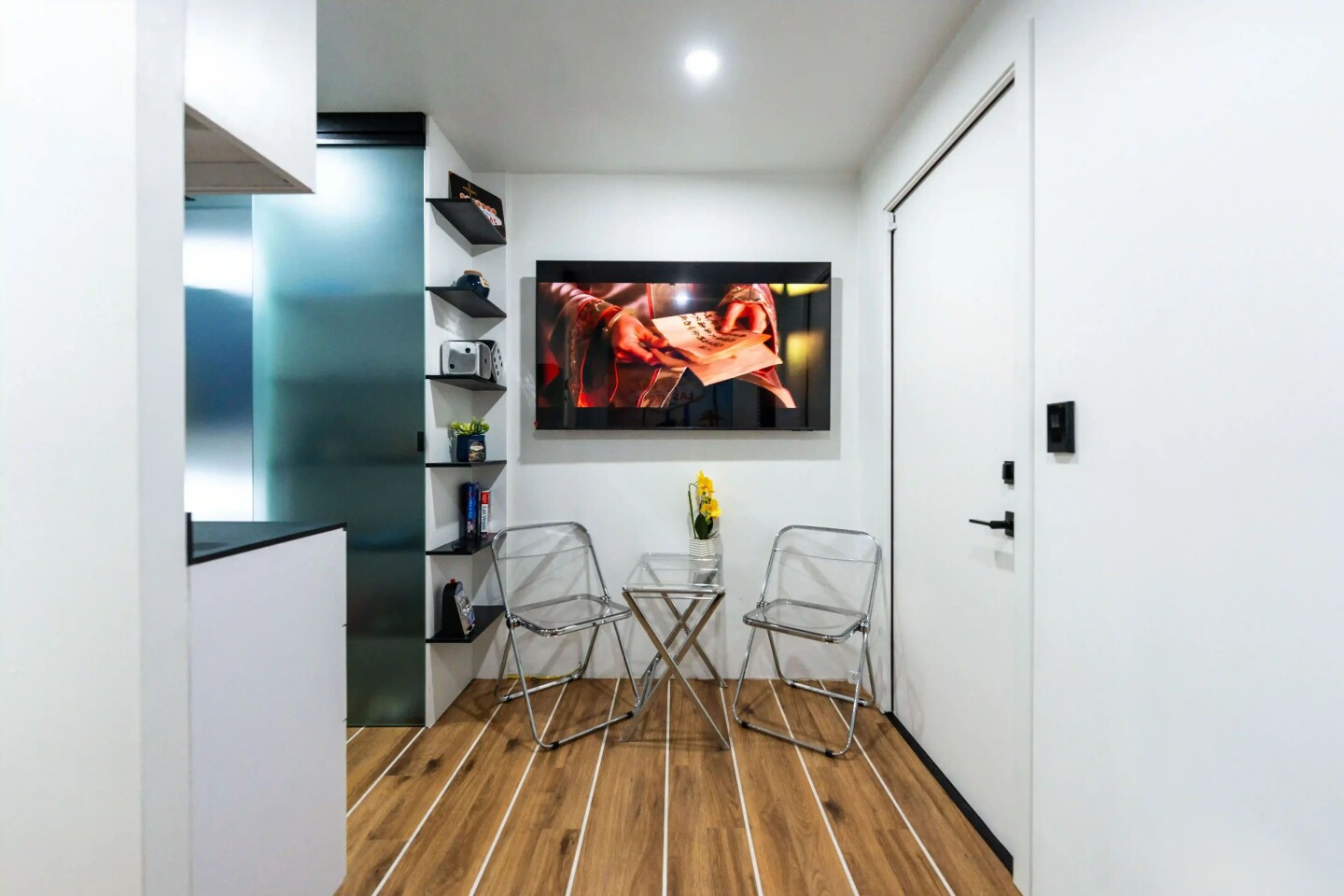 There's room enough for a 55" TV to be mounted on the wall, according to Boxabl