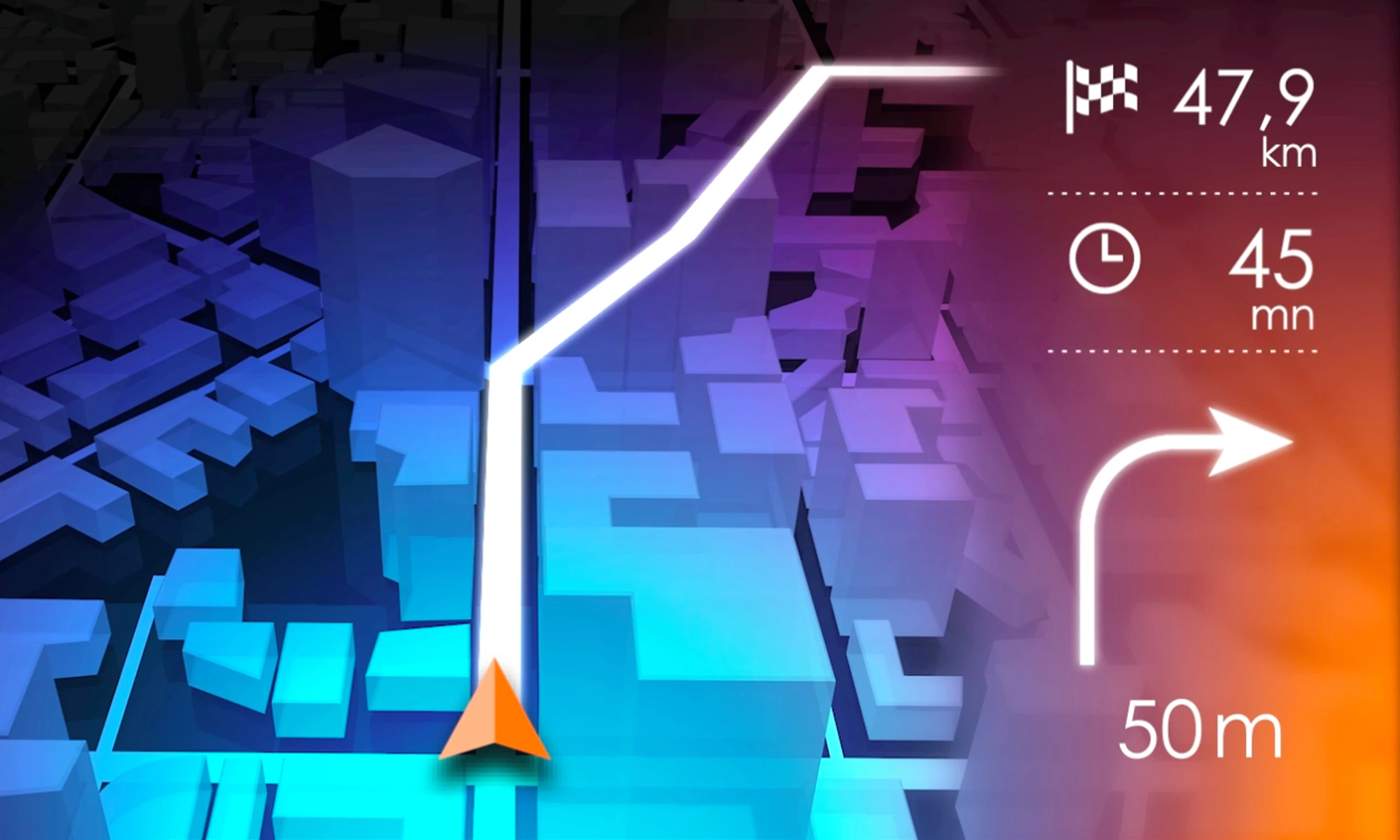 The right display shows navigation information