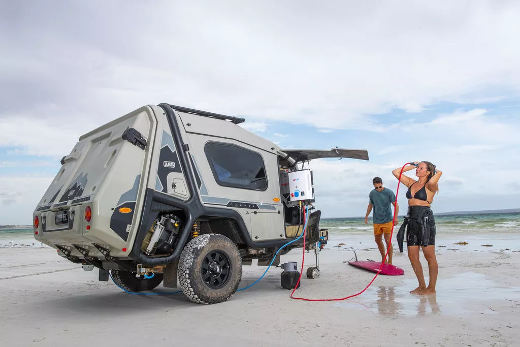 The available Joolca Hottap system brings warm showering and spray cleaning to the outback