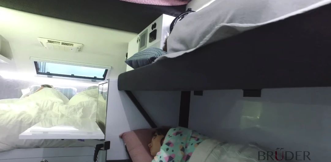 The standard convertible sofa/bunk beds make the EXP-6 models four-sleepers out of the box