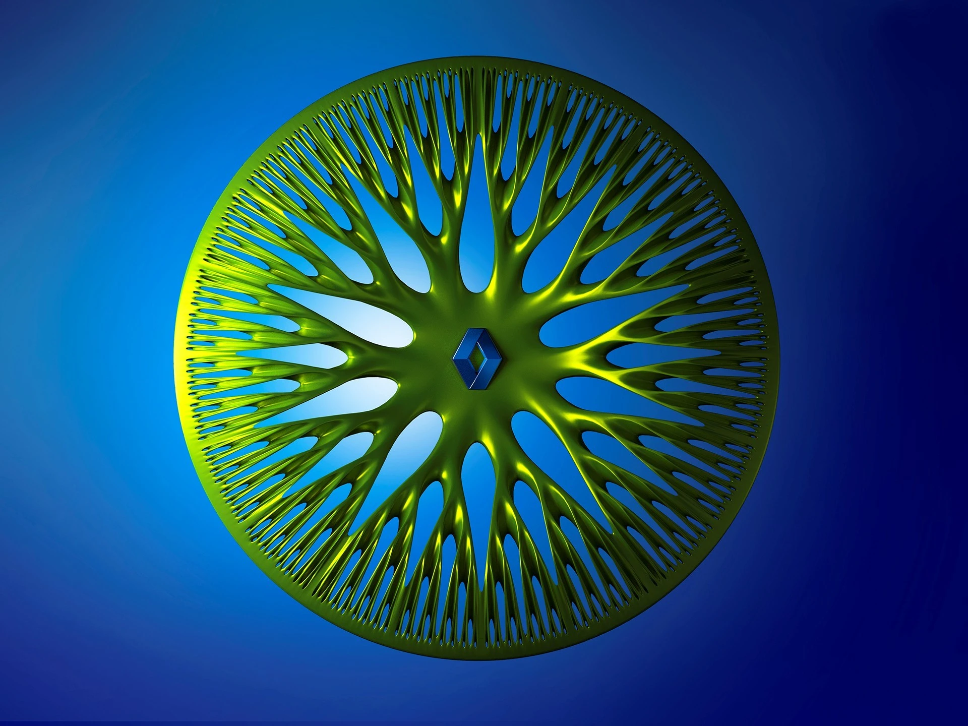 Custom wheels feature a glowing green finish based on intelligent, structural growth formations in nature