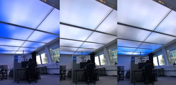 The dynamic luminous ceiling by Fraunhofer IAO recreates natural lighting conditions indoors (Photo: Fraunhofer IAO)