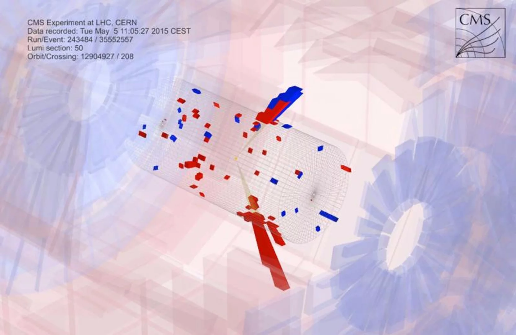 Two beams of protons at 450 GeV collide in the the CMS detector for a total collision energy of 900 GeV (Image: CMS/CERN)