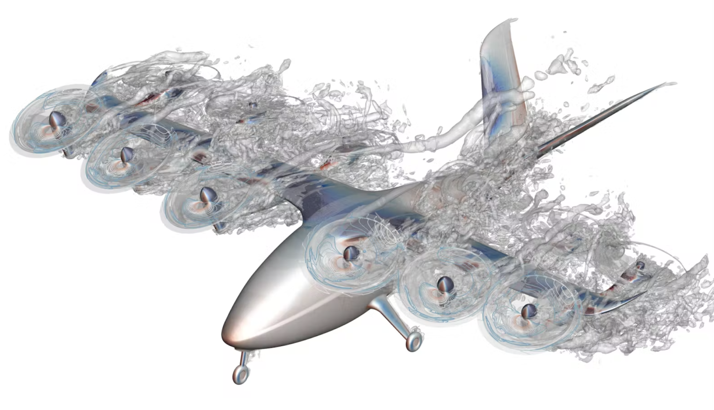 The complex airflows around the transition zone, here shown in simulation, make this a difficult part of the flight