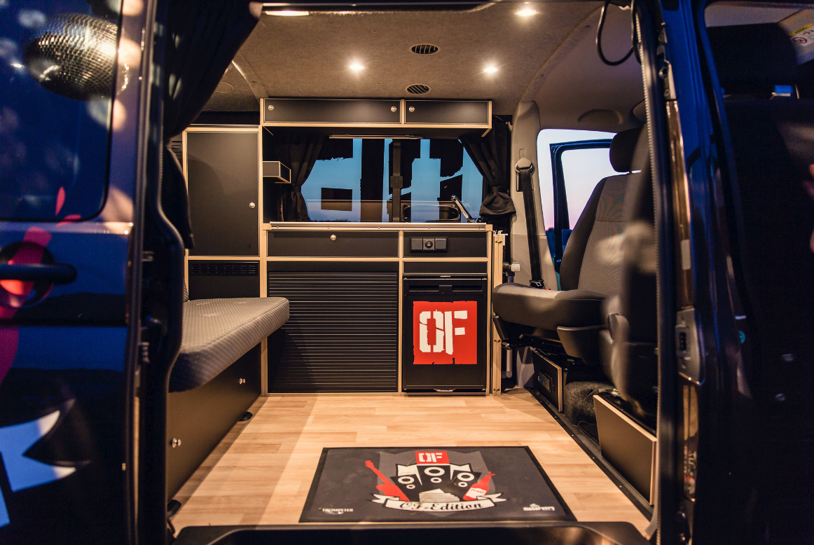 Inside, the Outdoor Flair van is based on Discarvery's "Wohnbus" conversion package