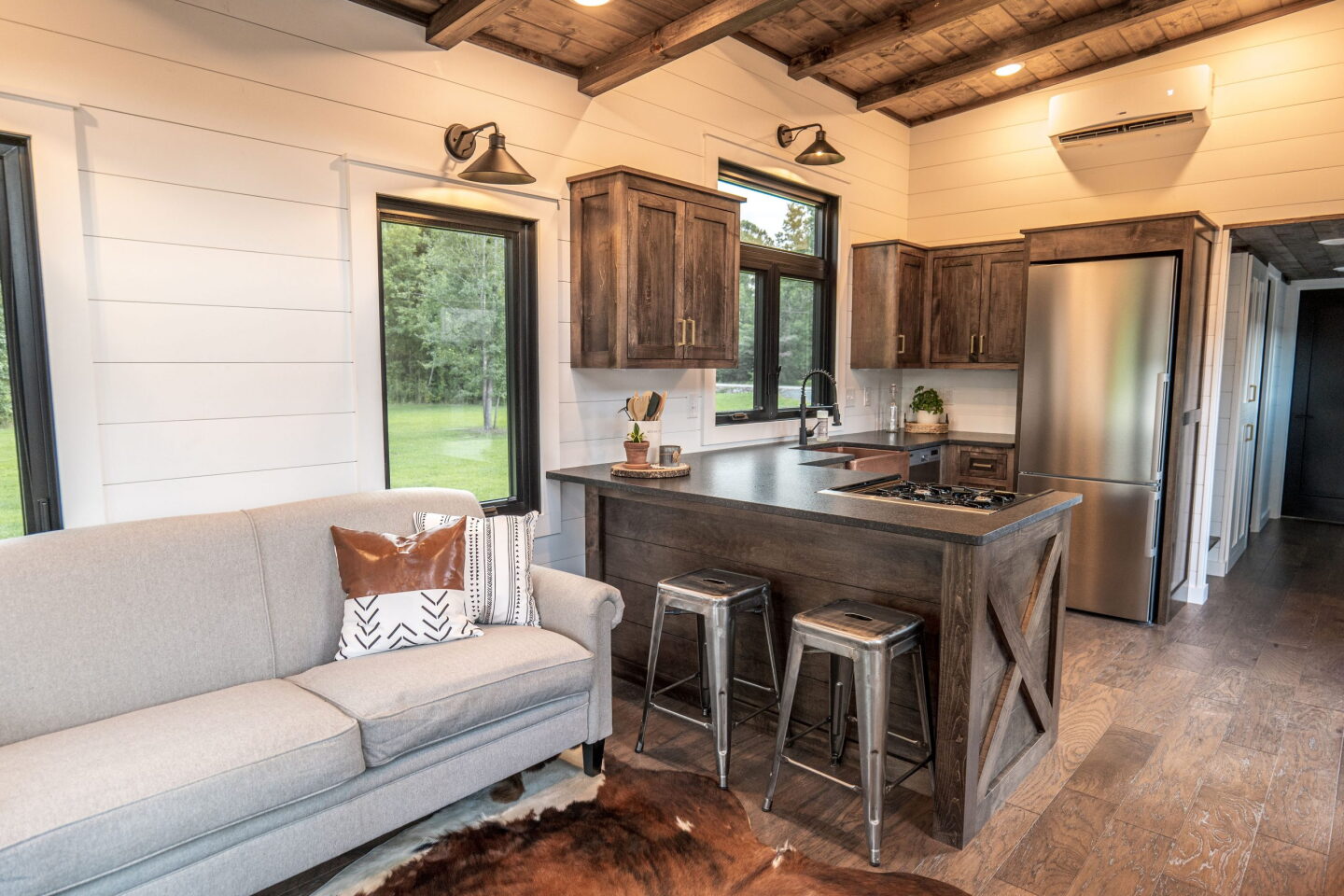The Big Sky's L-shaped kitchen includes a breakfast bar that seats two people