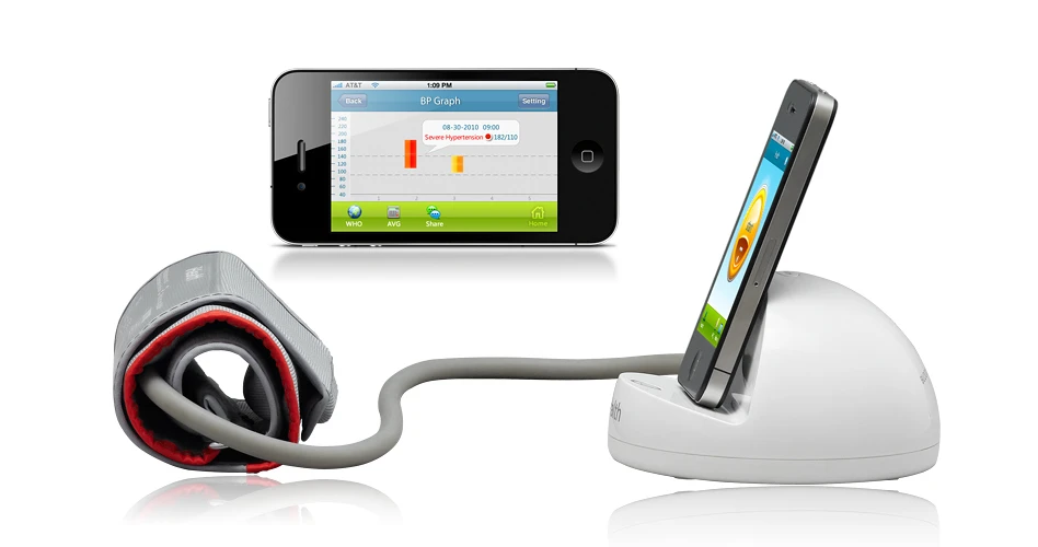 The iHealth Blood Pressure Monitoring System and iHealth Scale allow users to measure and track their blood pressure and weight via their iPhone, iPod touch or iPad