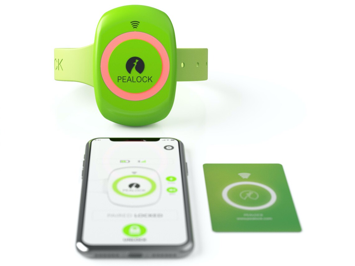 The Pealock can be locked and unlocked via an app or an included NFC card