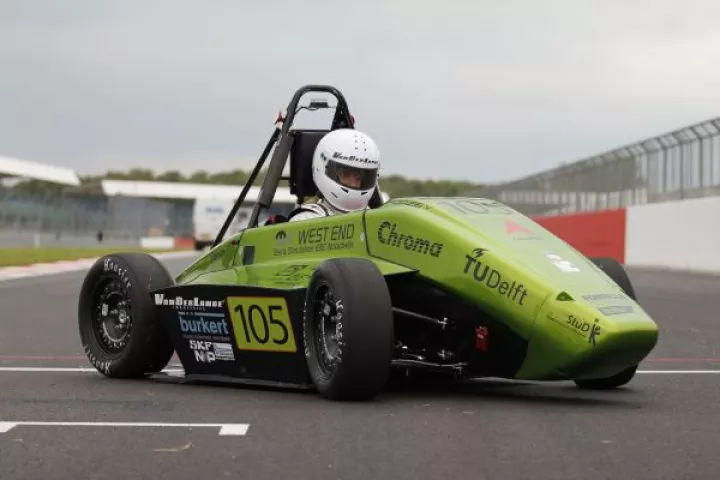 The hydrogen-powered Forze V race car recently competed against gas-powered cars, at the Formula Student race in the UK