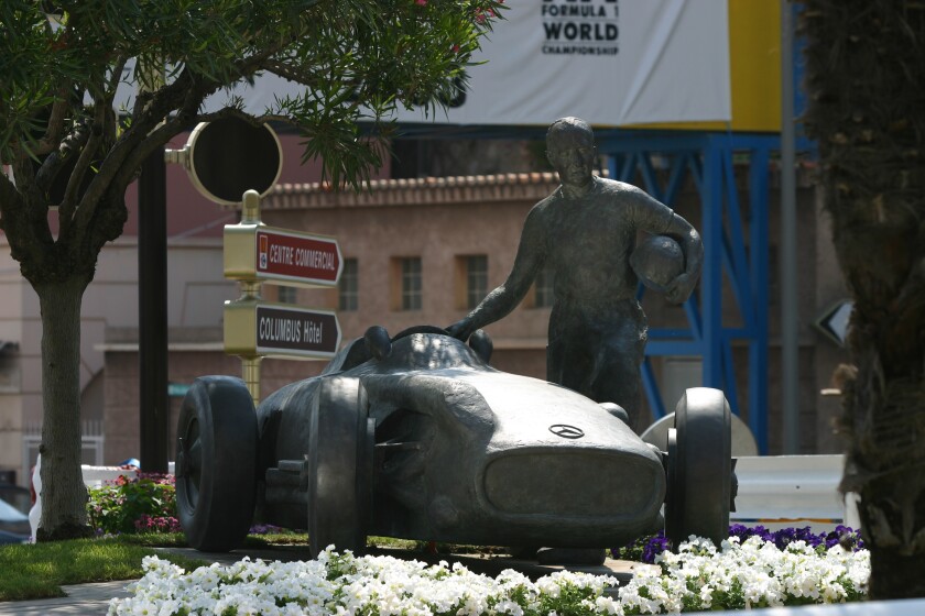 Fangio's statue in Monaco has him standing beside a W 196 R monoposto Silver Arrow