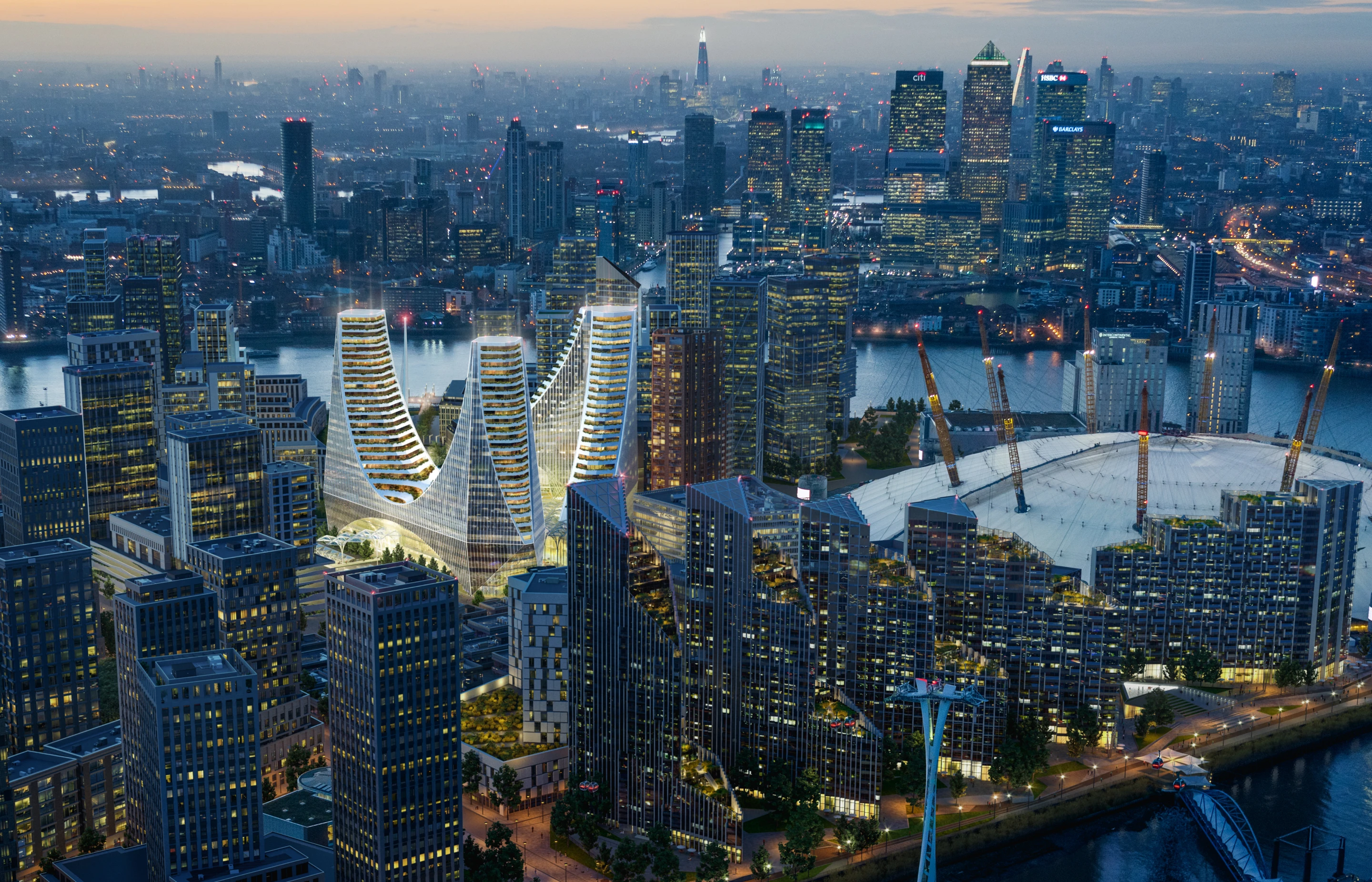 Peninsula Place is being developed by Knight Dragon and is part of a larger development of the Greenwich Peninsula