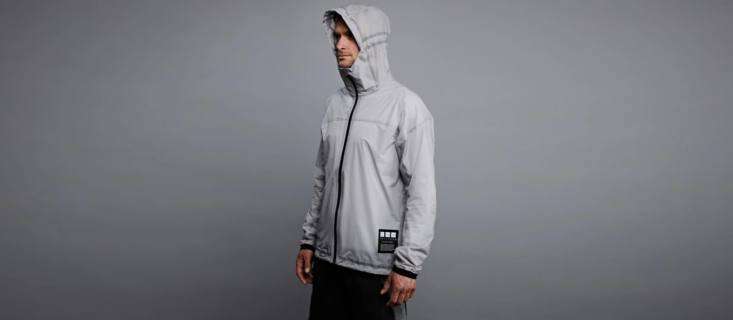 During the day the jacket is a light grey color