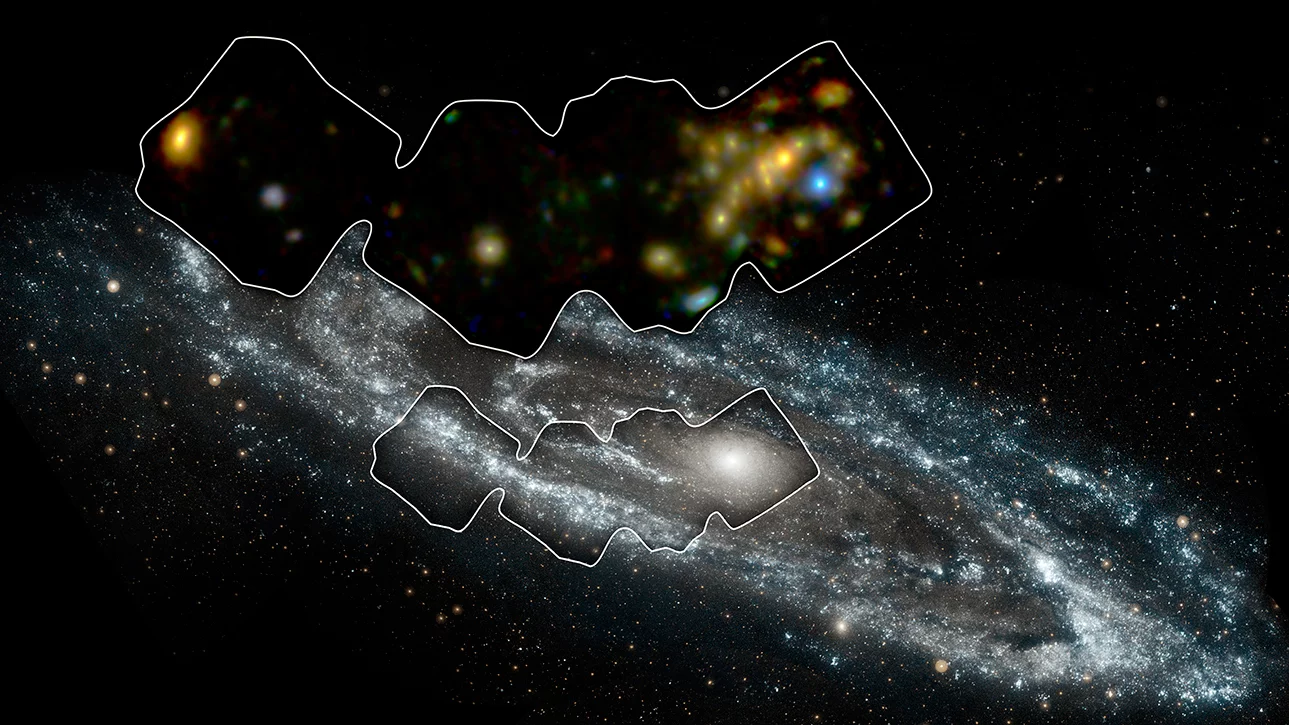 Image of the Andromeda galaxy, highlighting the relative position of the 40 newly-discovered X-ray binaries