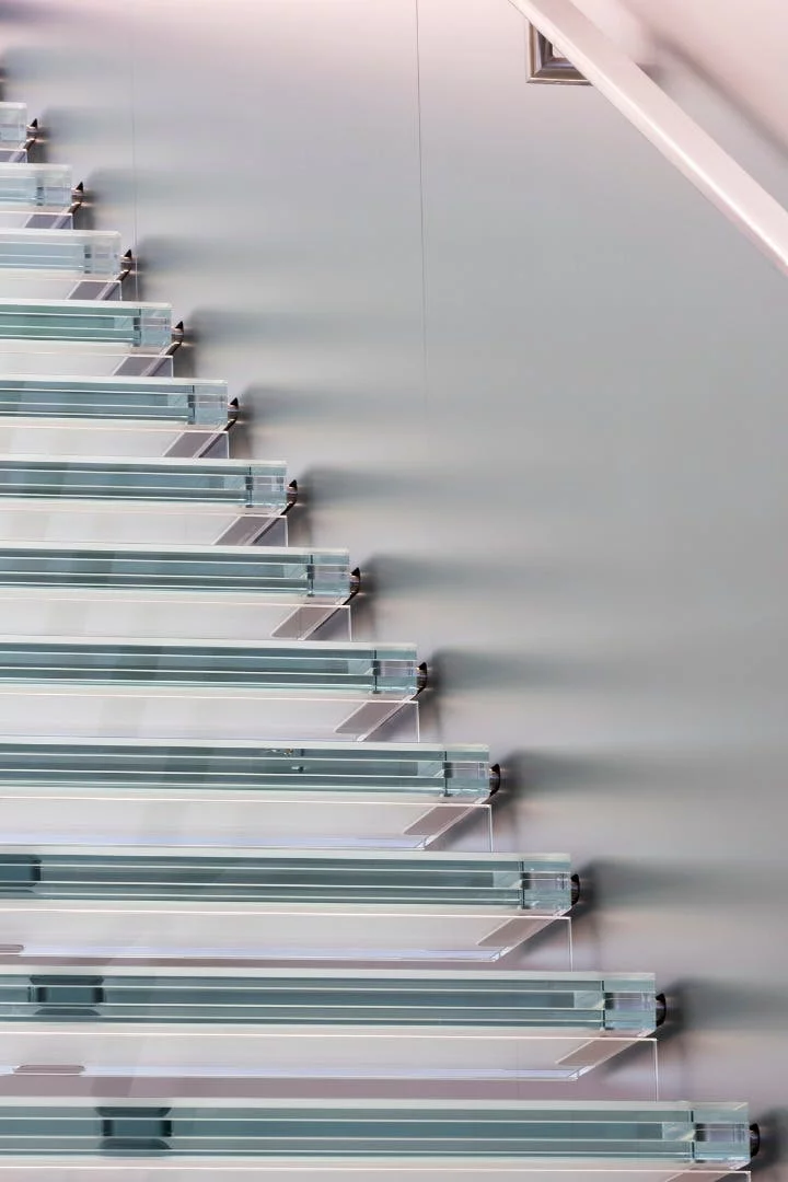 Glass staircase inside Apple's Union Square store in San Francisco